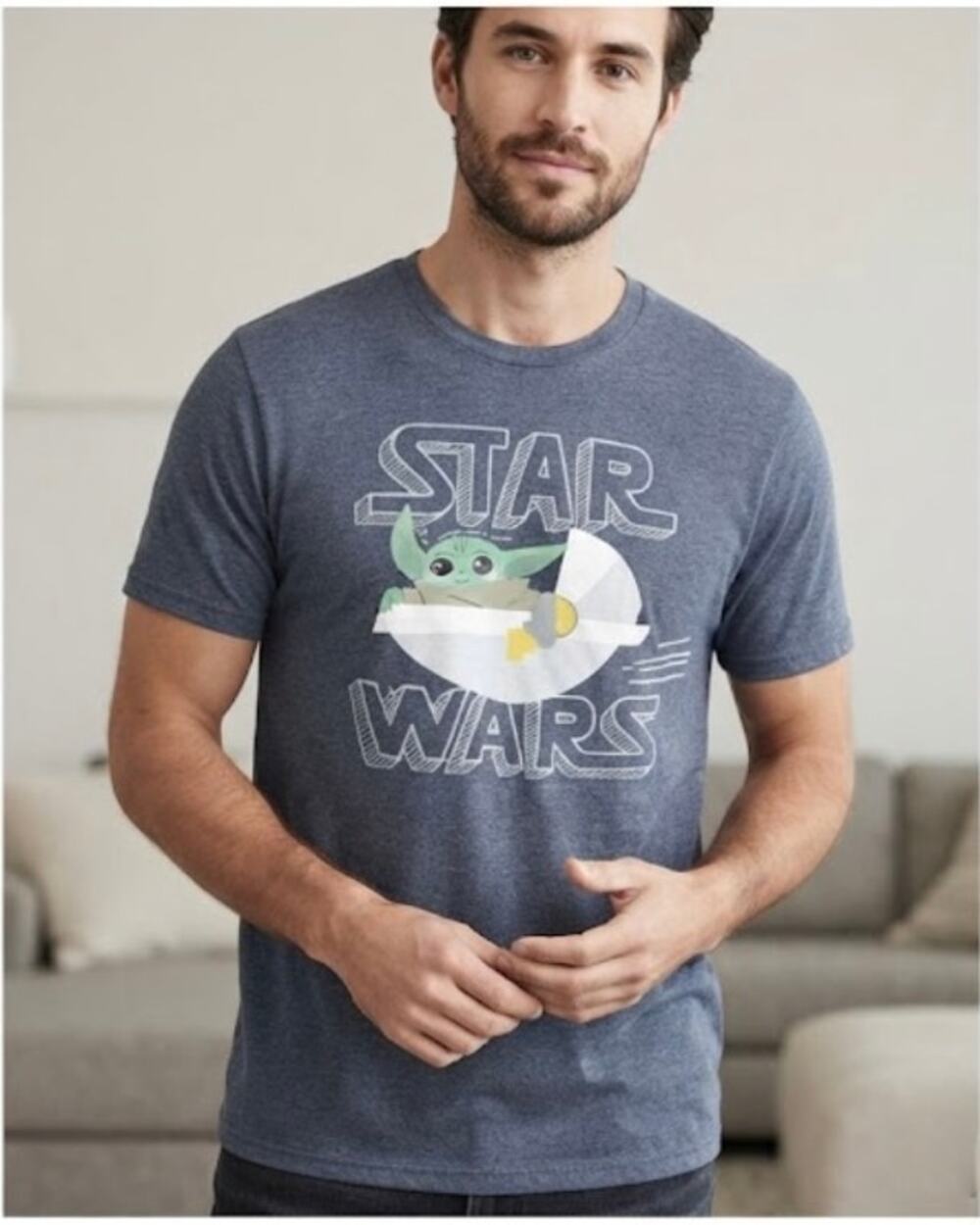 STAR WARS Gray Cotton T-Shirt Grogu Baby Yoda Tee Unisex NEW Men's Small